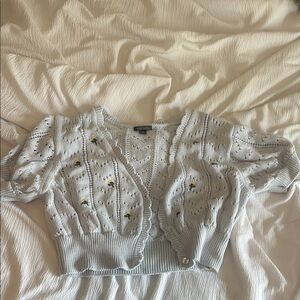 Baby blue crochet cropped cardigan